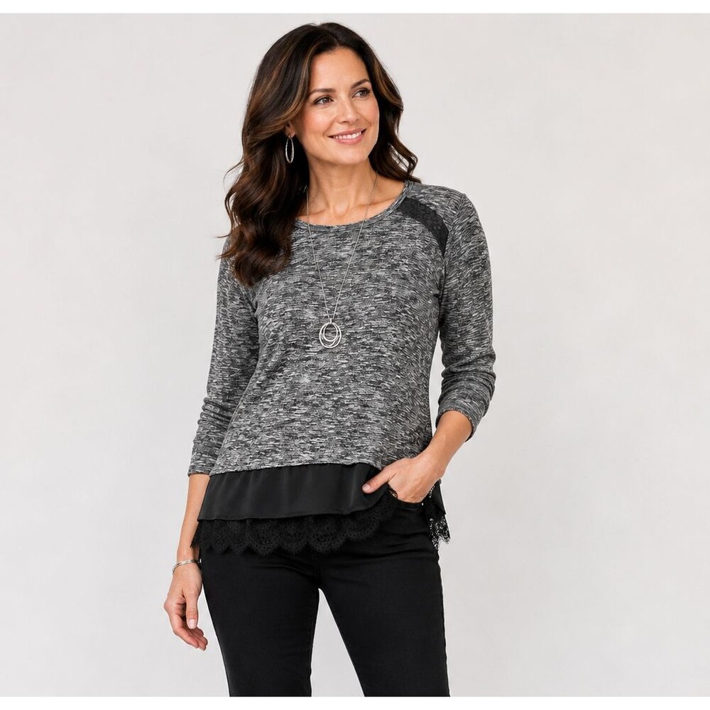 Lone & Lux Women's Gray Heathered Sweater with Lace Detail Size 1X